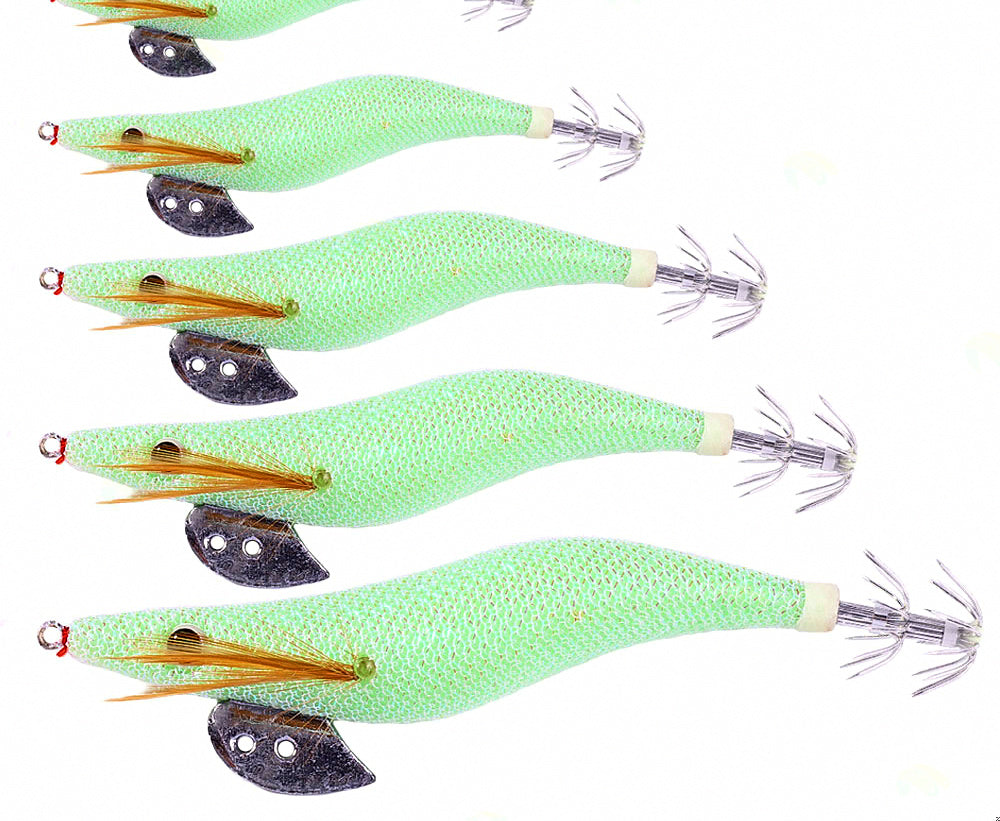 Glow White Wooden Shrimp Squid Jig, Sizes 2.0–4.0 – product photo