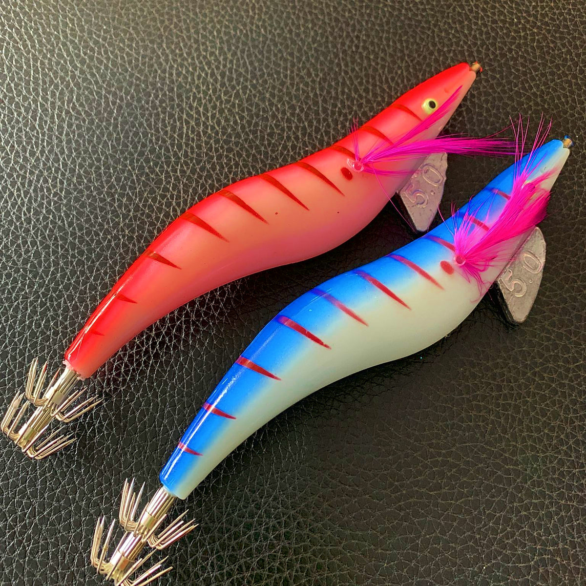 Wood Shrimp Squid Jig (Egi), Glow Painted, Size 5.0 / 6.0