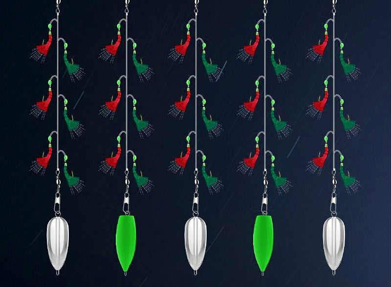 Sabiki-Style 6-Hook Rig, Red & Green Skin, Size 6–20 – product photo