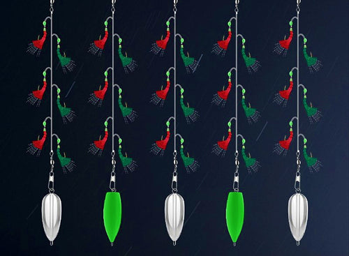 Sabiki-Style 6-Hook Rig, Red & Green Skin, Size 6–20 – product photo