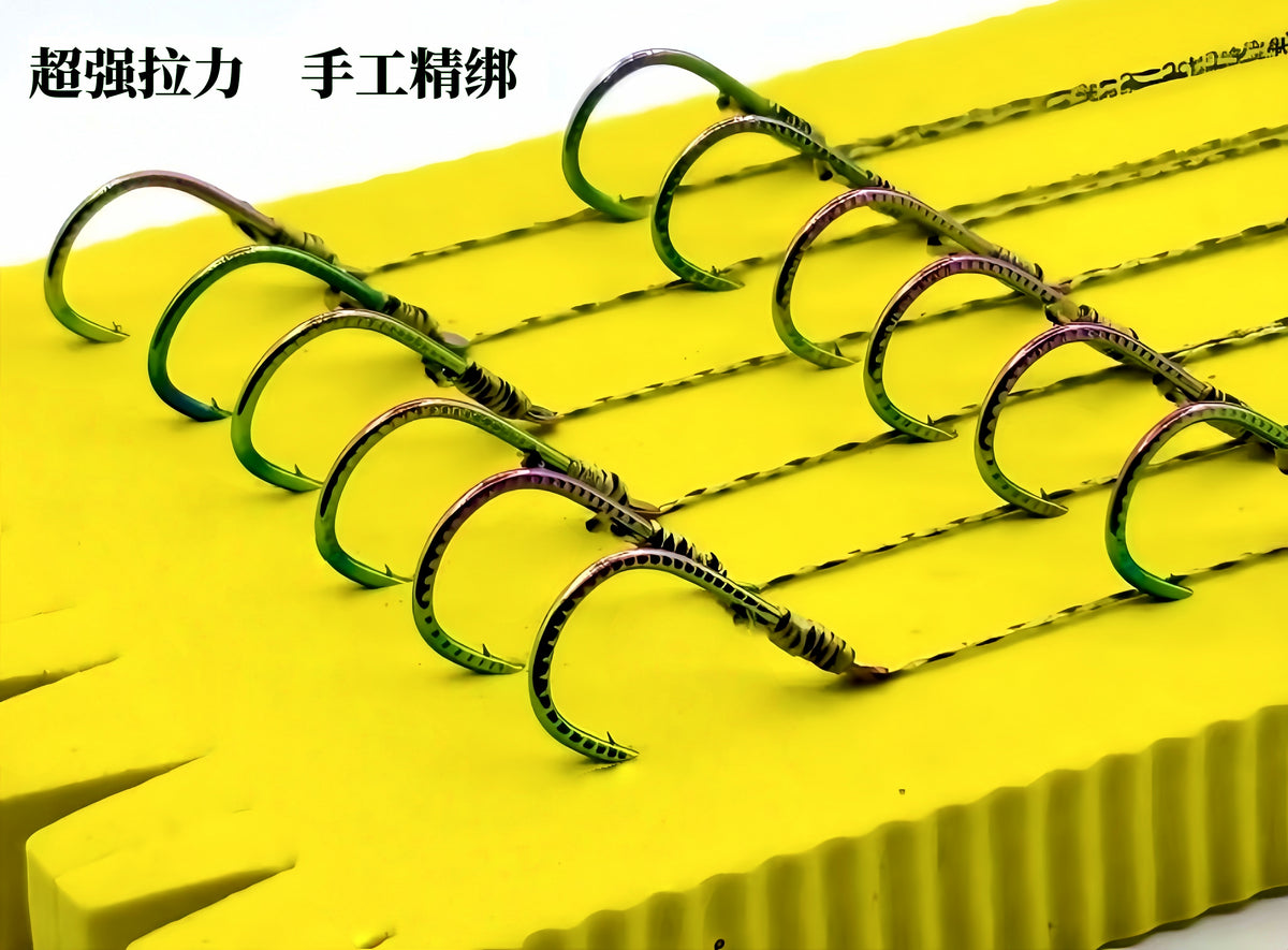 Pre-Tied Double Hook Rigs with Braided Snell, 6 or 12 Pack – product photo