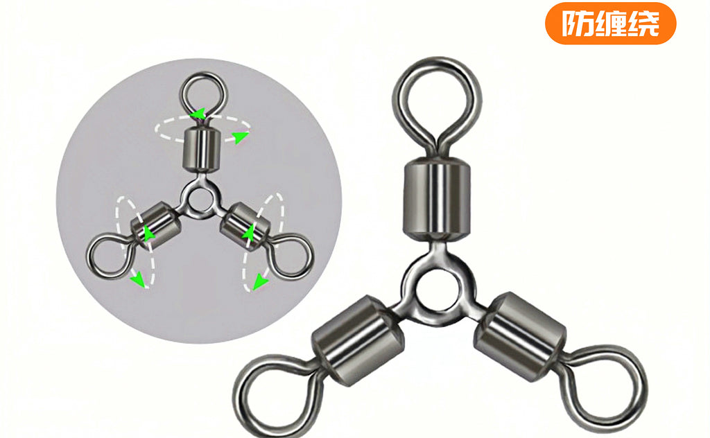 3-Way Swivel Fishing Connector, O-Ring Style, Anti-Tangle – product photo