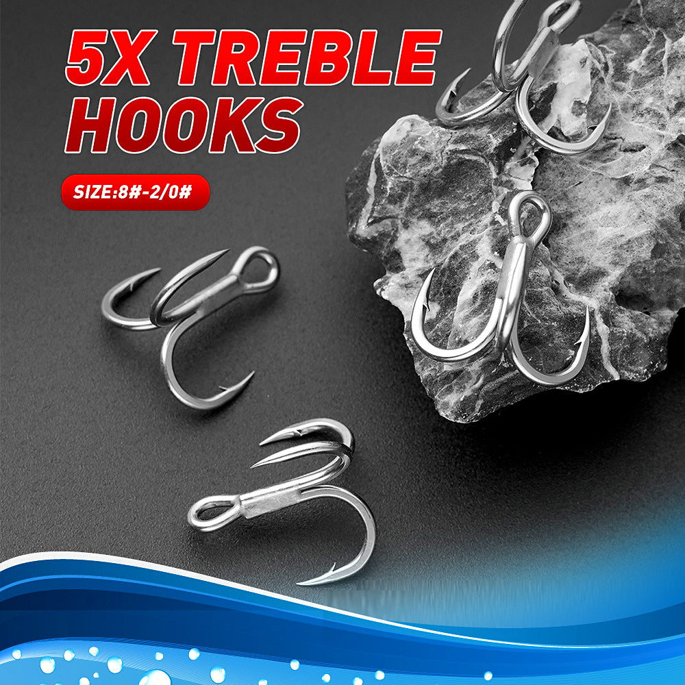 5X Strong Treble Hook, Carbon Steel, Gun Color, Sizes 8–2/0 – product photo