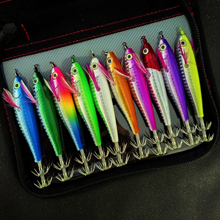 Glow UV Wood Shrimp Squid Jig 10-Pack, 7.5 or 10.5 cm