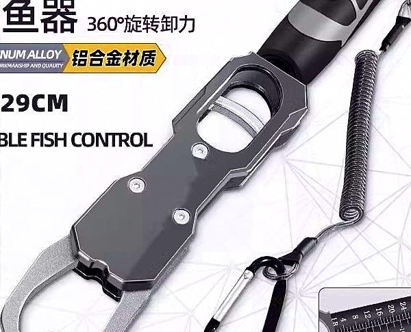 Rotating Fish Gripper with Scale, T-Handle, Stainless Steel – product photo
