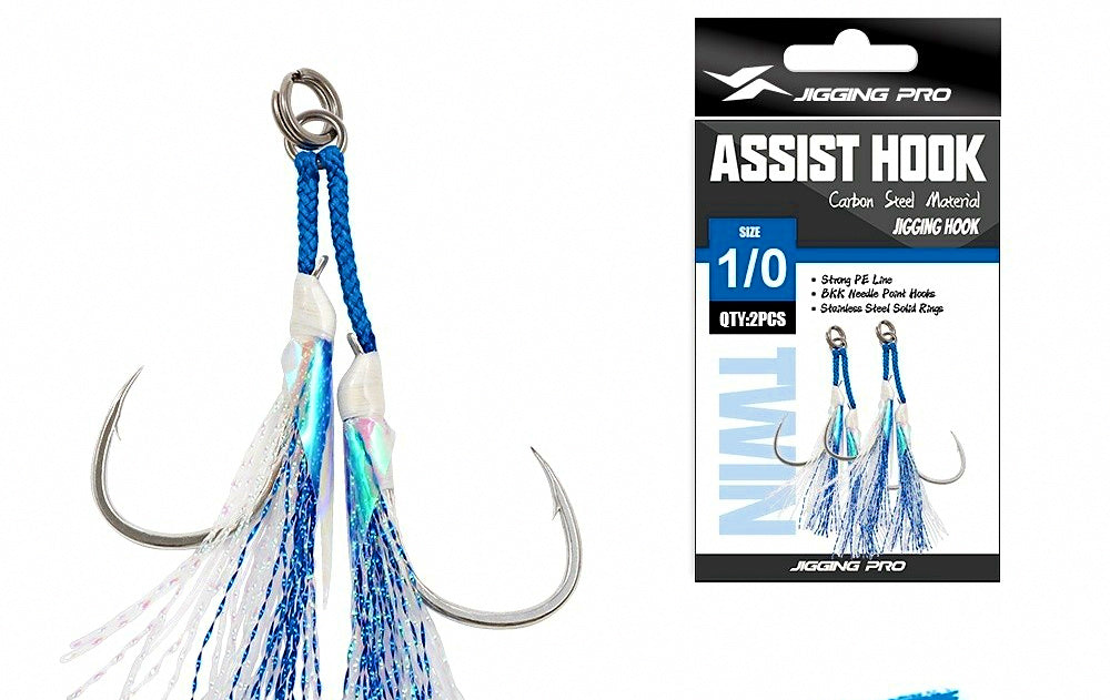 Barbed Double Hooks for Metal Jigs, 1/0–4/0, 2 Sets per Pack – product photo