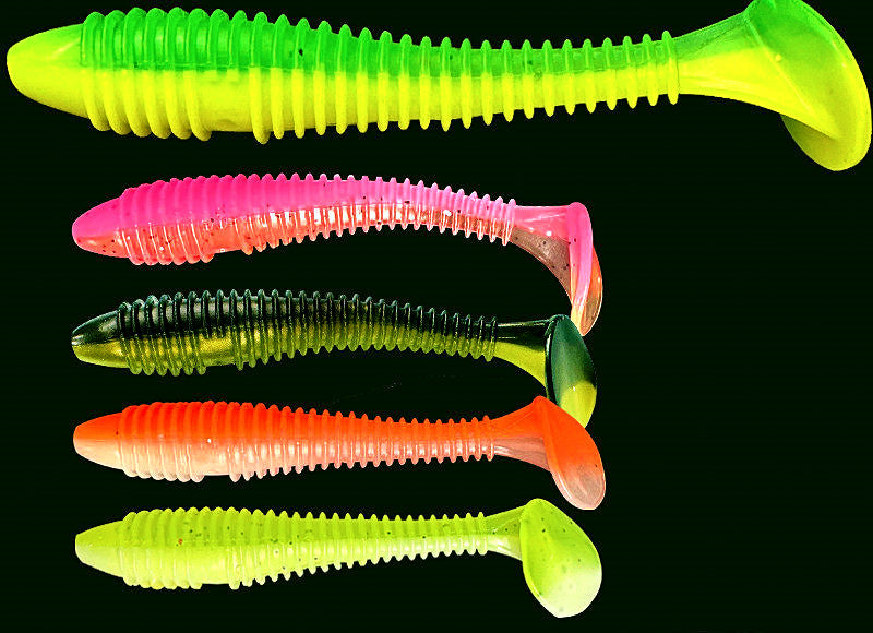 Ribbed T-Tail Soft Plastic Grub, 5.5–7.5 cm (2.2–3.0 in) – product photo