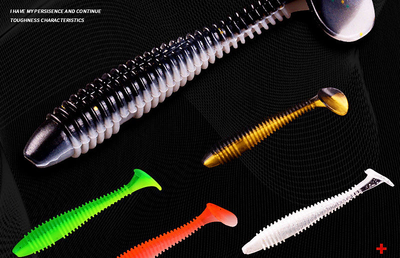 T-Tail Ribbed Soft Plastic Worm, Two-Tone, 10 Pack – product photo
