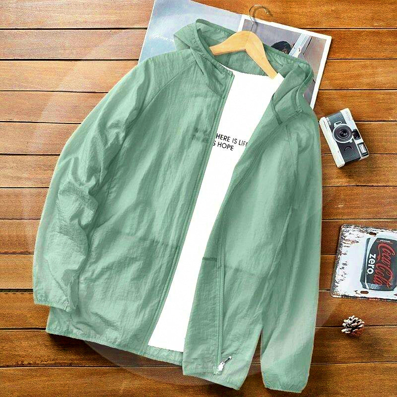 UPF 40+ Hooded Sun Protection Fishing Jacket, Zip Front – product photo