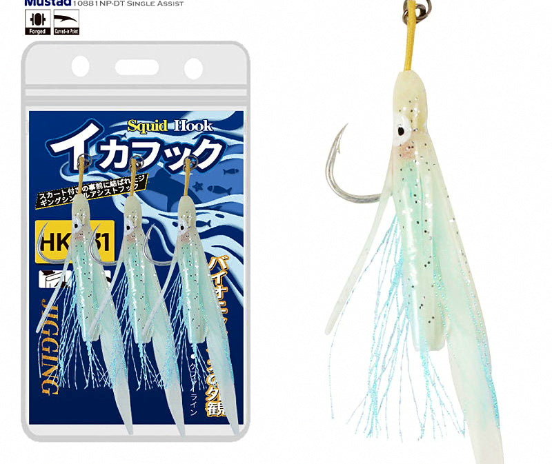 Glow Squid Single Assist Hooks, Aramid Cord, 3-Pack – product photo