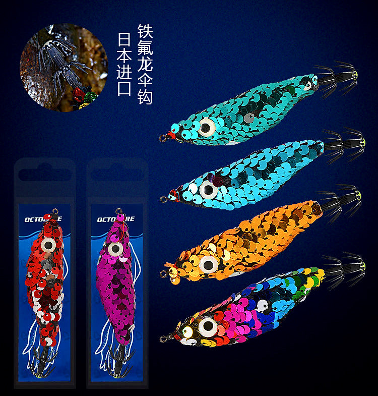 Sequin Wood Shrimp Squid Jig, 9.5 g (0.34 oz), 10.2 cm – product photo