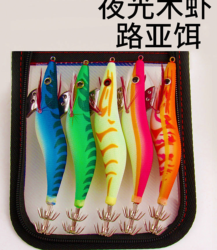 Wooden Shrimp Squid Jig Set, Glow, Sizes #2.5–#3.5 – product photo