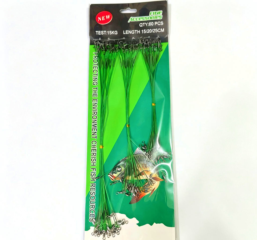 Stainless Steel Wire Leaders with Snap, 30 or 60 Pack – product photo