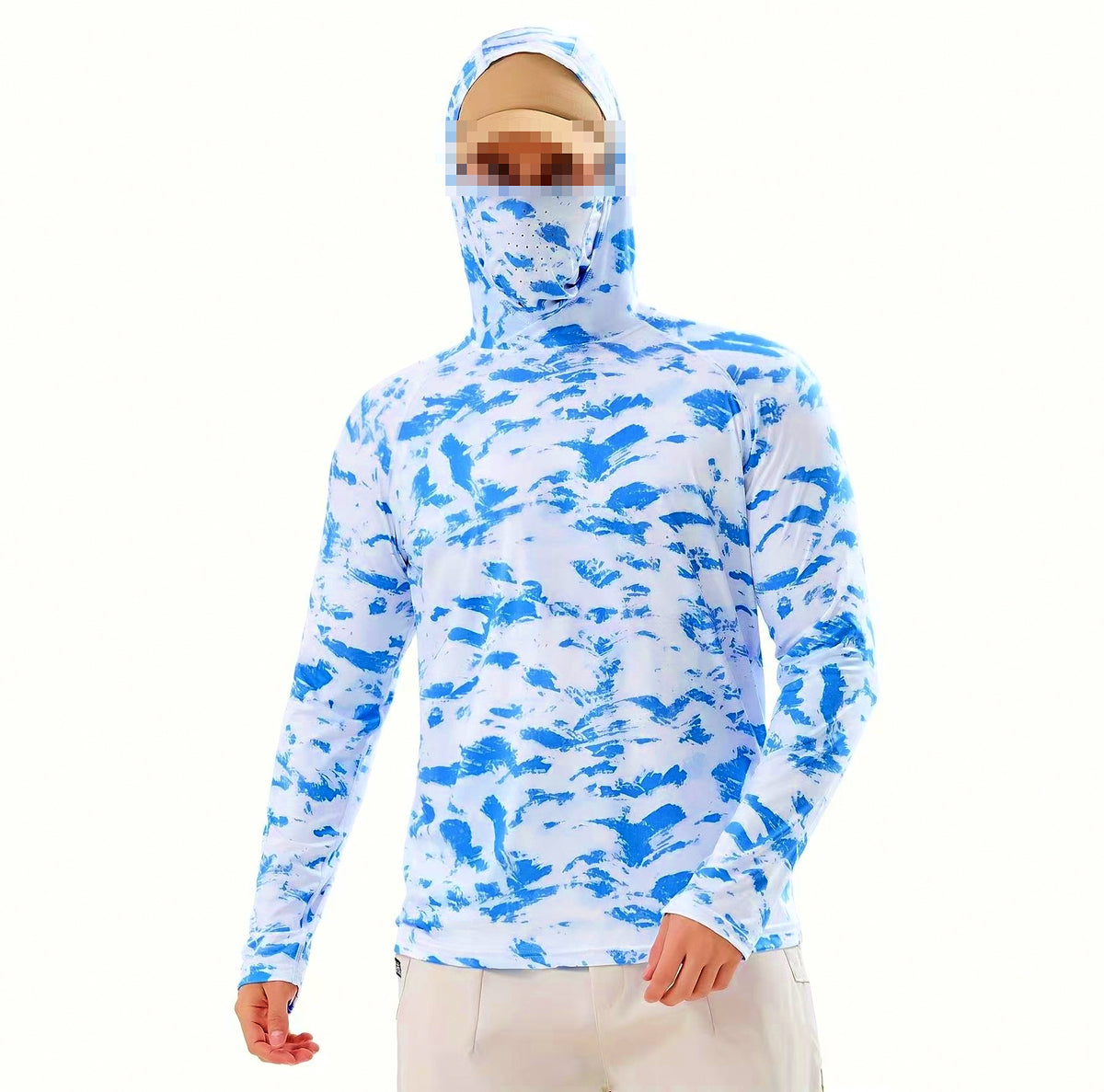 Hooded Quick-Dry Sun Shirt with Face Mask, Camo Fishing Top – product photo
