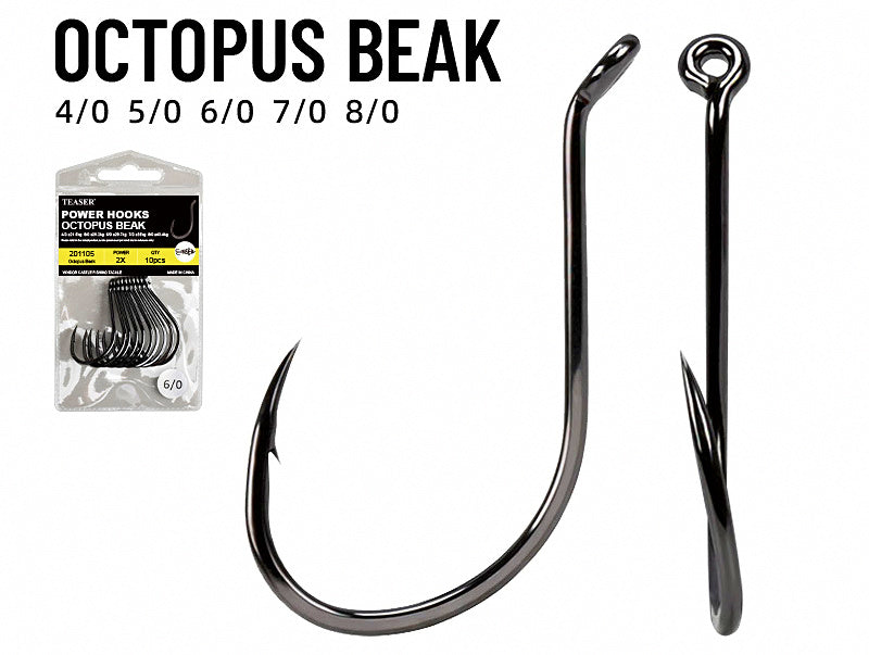 Octopus Beak Offset Hooks, Sizes 4/0–9/0, 10 Pack – product photo