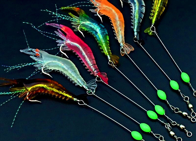 Soft Plastic Shrimp Lure, Glow & Color Options, 3–5 Pack – product photo
