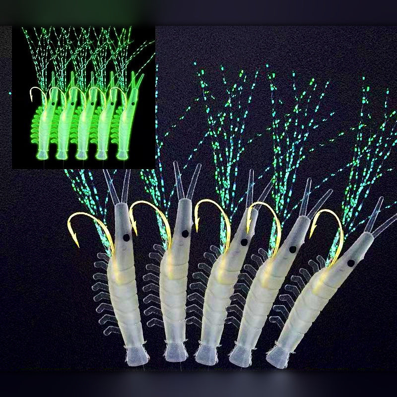 Soft Shrimp Multi-Hook Rig, Glow or Red, Sizes 6–15