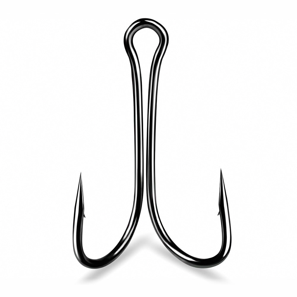 Barbed Double Hooks, 90° Bend, 50-Pack, Sizes 8–4/0