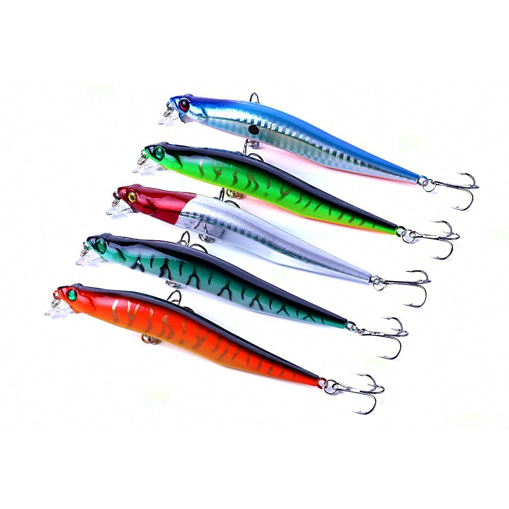 Minnow Hard Bait Lure, 12 cm (4.7 in) 10 g, 5-Color Set