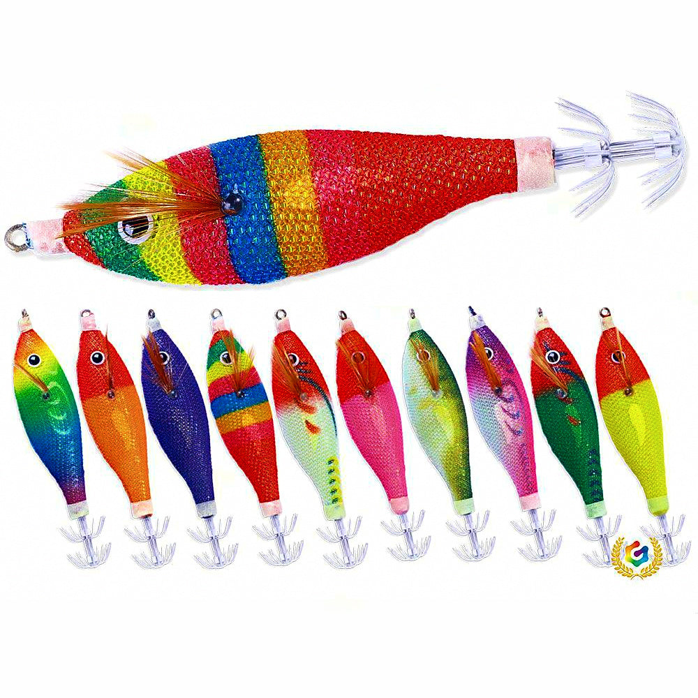 Glow Wooden Shrimp Squid Jig, Round Belly, Horizontal Style