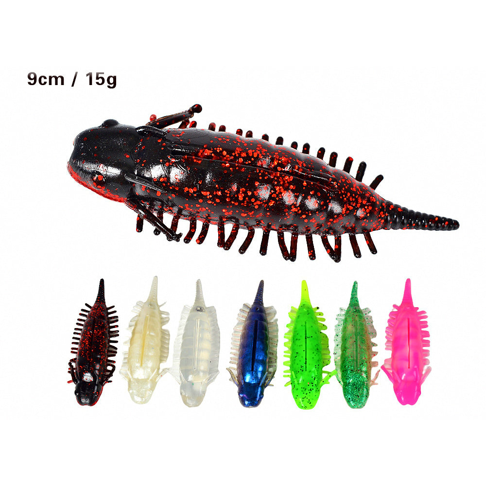 Caterpillar Soft Bait Set, 9 cm 15 g (0.5 oz), 5 Pack + Hooks