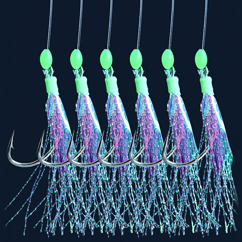 Fish Skin Sabiki Rig, 6 Hooks per String, Sizes 7–26