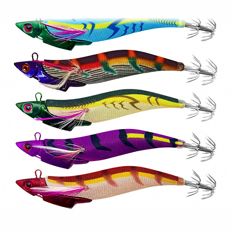 Lead Head Wood Shrimp Squid Jig, Glow Umbrella Rig