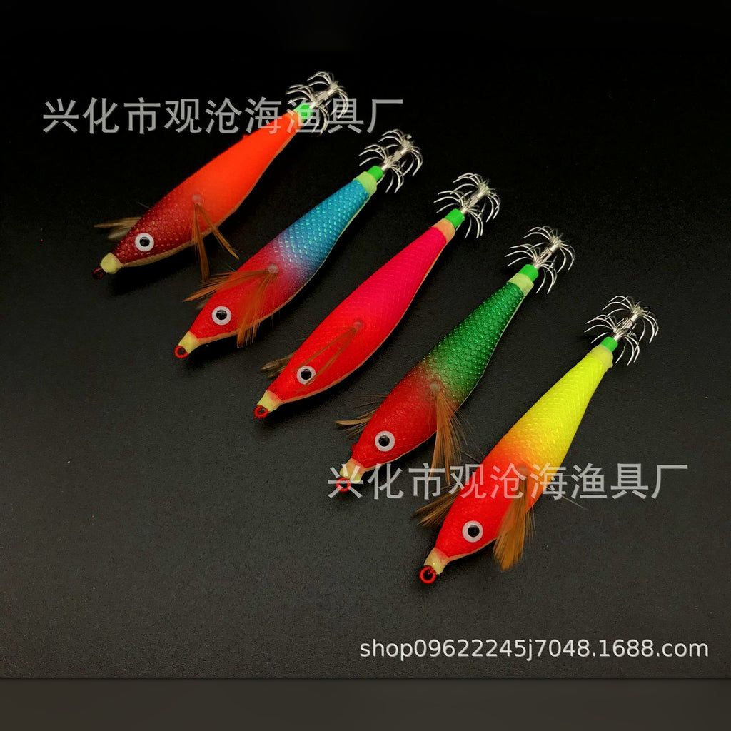 Wooden Shrimp Squid Jig, 10 cm (3.9 in), Glow Big-Eye