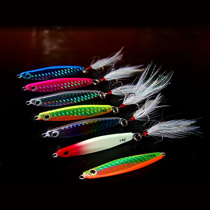Casting Metal Jig, 7–28 g (0.25–1 oz), Bare or Feather Hook