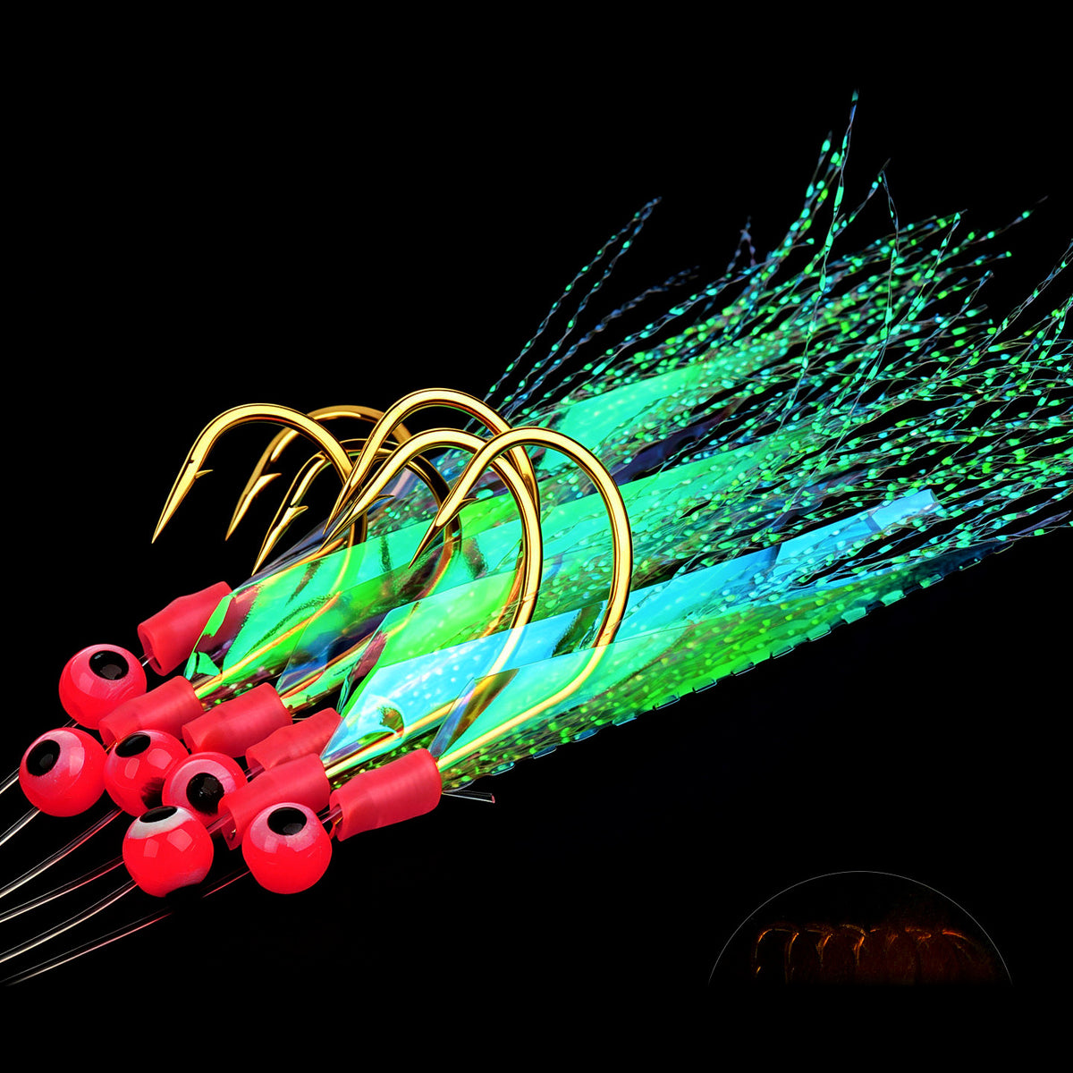 Glow Fish Skin Sabiki Rig, Laser Big Eye, Sizes 8–24