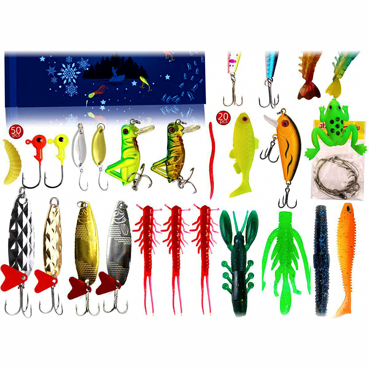 Christmas Advent Calendar Fishing Lure Set, Mixed Lures