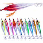 Horizontal Glow Squid Jig, Wood Shrimp Style Hard Bait