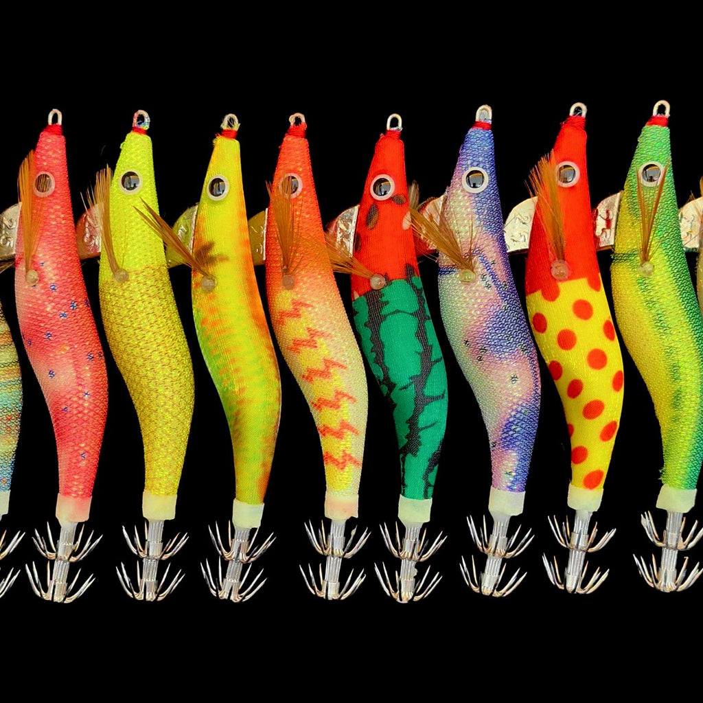 Glow Squid Jig, Shrimp Style with Rattle, Sizes 2.0–3.5