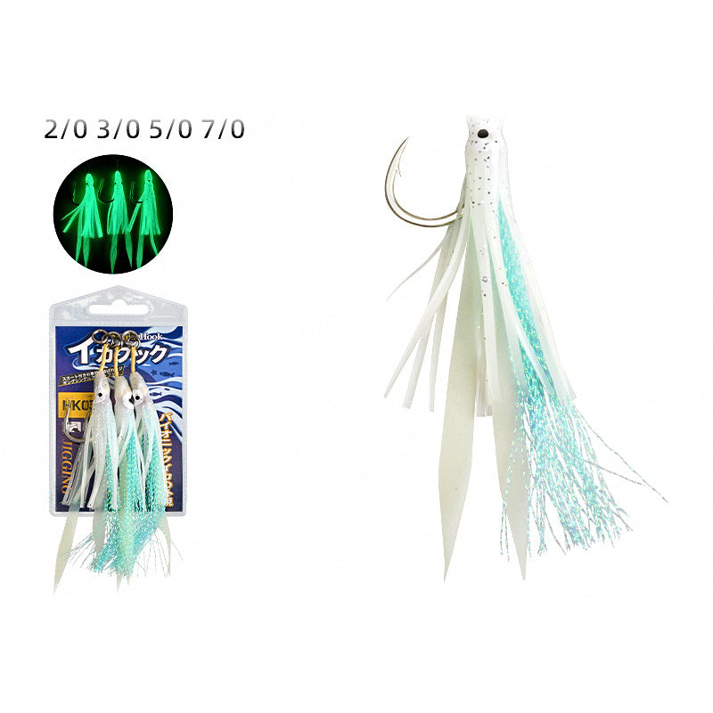 Single Jig Assist Hook, Aramid Wrap, Glow Squid Skin, 2/0–7/0