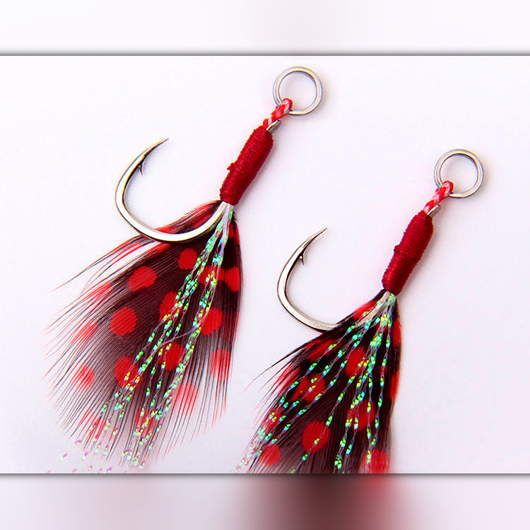 Red Feather Single Hooks for Jigs, Size 10/12/14