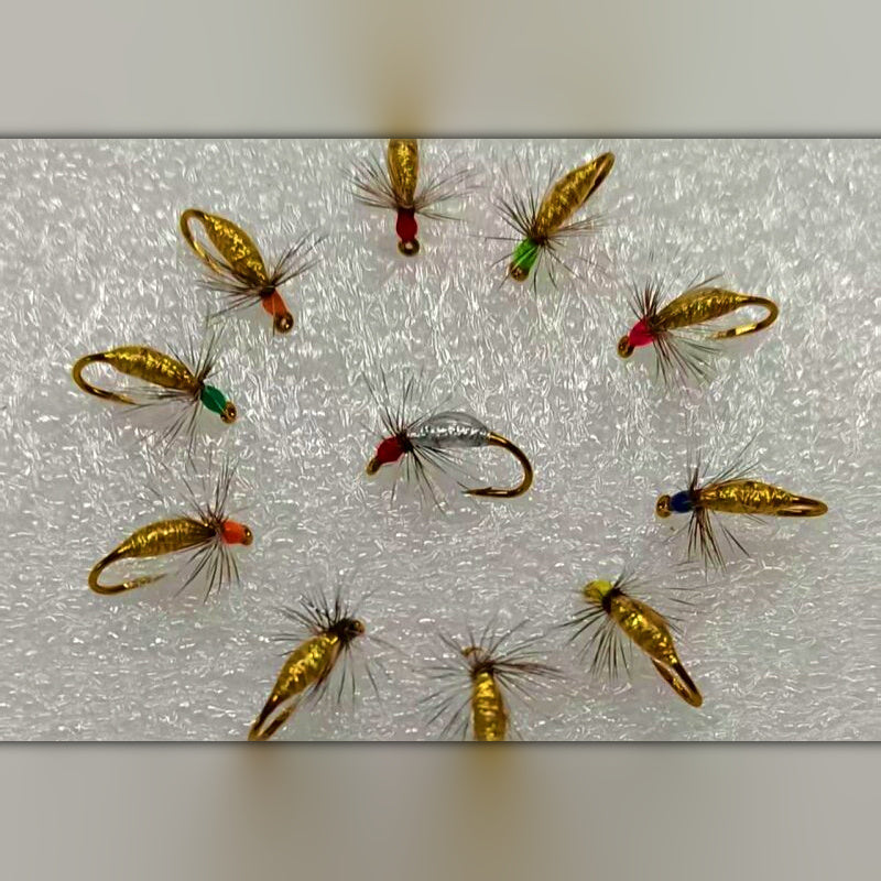 Barbed Nymph Fly Hooks, Gold Body, Sizes 8–20