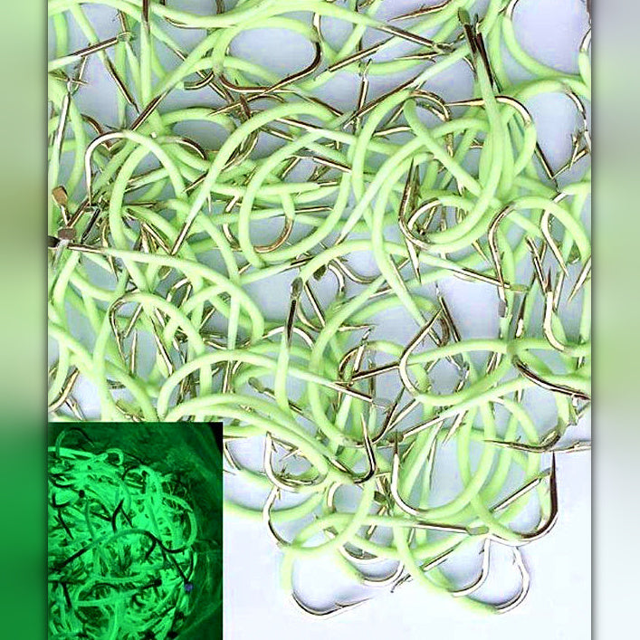 Glow Barbed Fishing Hooks, Bulk 50 or 100 Pack, No. 18–30