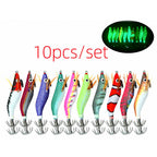 Glow Mini Wood Shrimp Squid Jig, 10-Pack, 1.5/1.8/2.2 Size