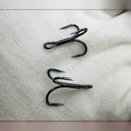 Black Nickel Treble Hooks with Barbs, Sizes 4–10, 10 Pack