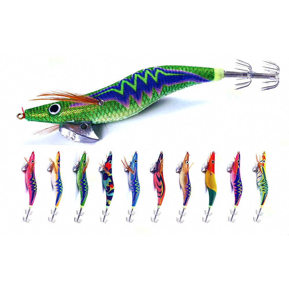 Glow Wooden Shrimp Squid Jig, 3.5 Size, 14 cm, 20 g (0.7 oz)