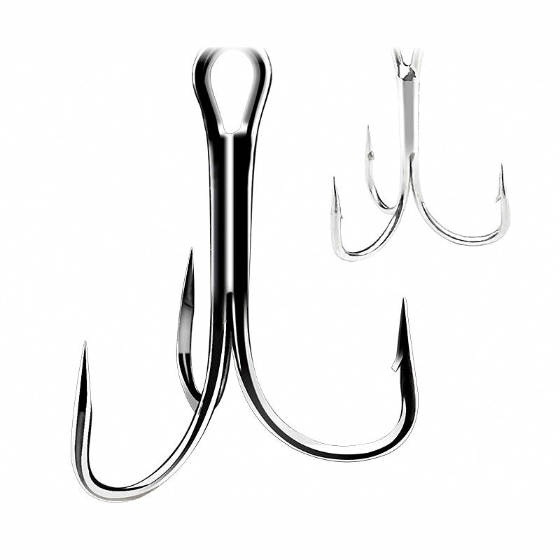 Treble Hooks, Barbed, Sizes 12 to 4/0, Silver, Black, Red