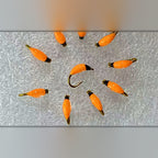 Black Head Orange Nymph Fly Set, Barbed, Sizes #8–#20