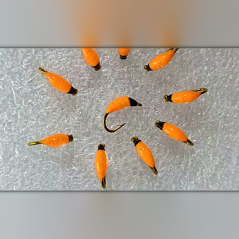 Black Head Orange Nymph Fly Set, Barbed, Sizes #8–#20