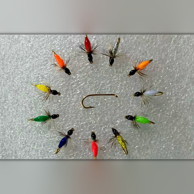 Black Head Micro Worm Fly Hooks, Barbed, Size 8–18