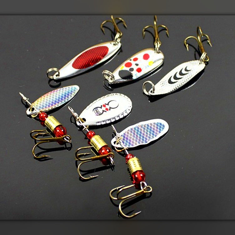Spinner Spoon Lure Set, 6 Pieces with Treble Hooks