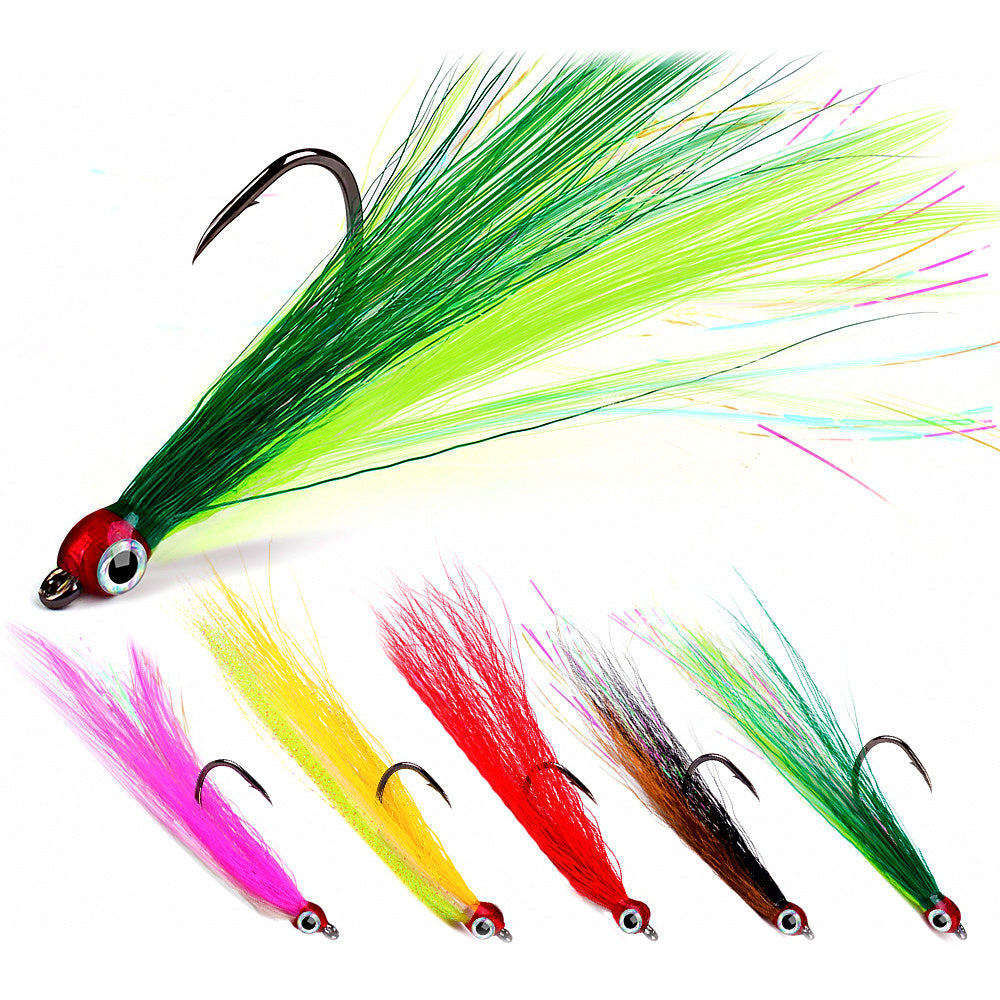 Feather Dressed Single Hook, Barbed, 5-Pack