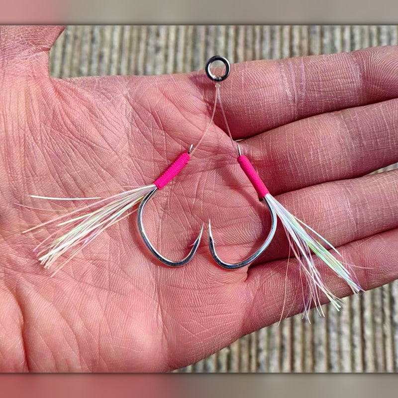 Glow Double Assist Hook Rig, Size 2/0, Barbed, Carbon Line