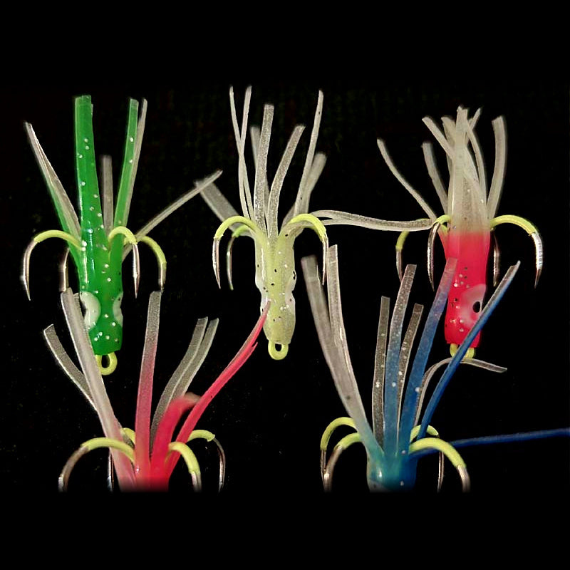 Glow Squid Jig, 4-Prong Barbless Hooks, 5 cm (2 in), 10 pcs