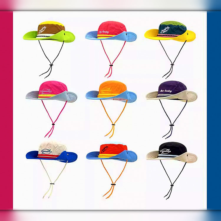 Wide Brim Cotton Bucket Hat, Color-Block, Adjustable