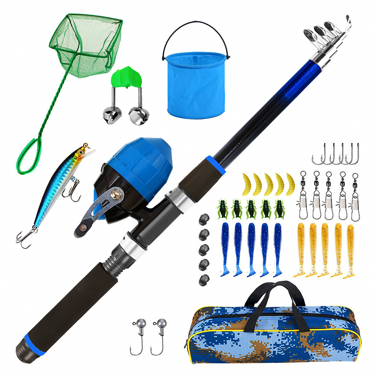 Fiberglass Spinning Rod & Reel Combo Kit, 1.8 m (5.9 ft)